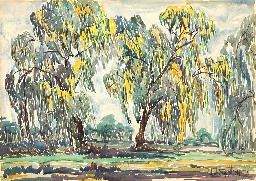 two willow trees with long branches