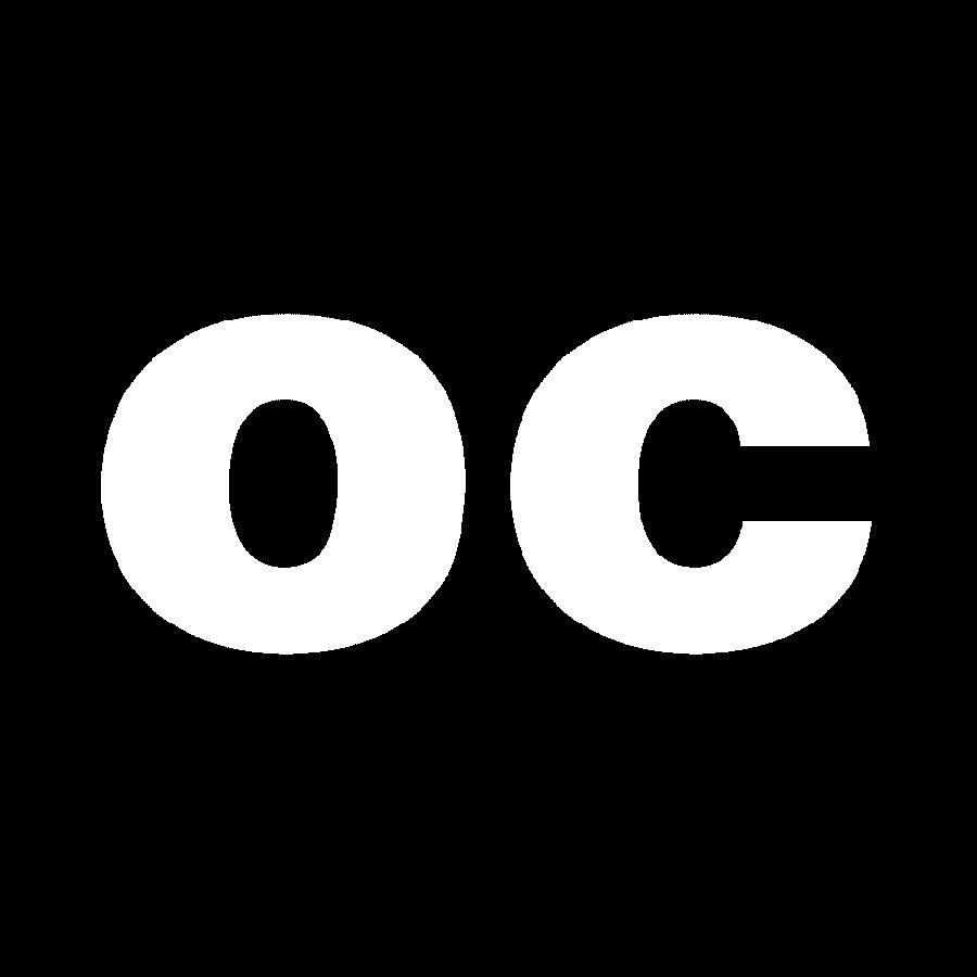 the letters "o" and "c" in white on a black background
